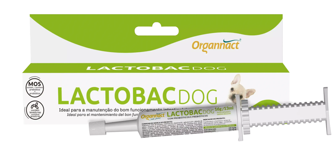 Caja con jeringa de Lactobac Dog de Organnact suplemento vitamínico