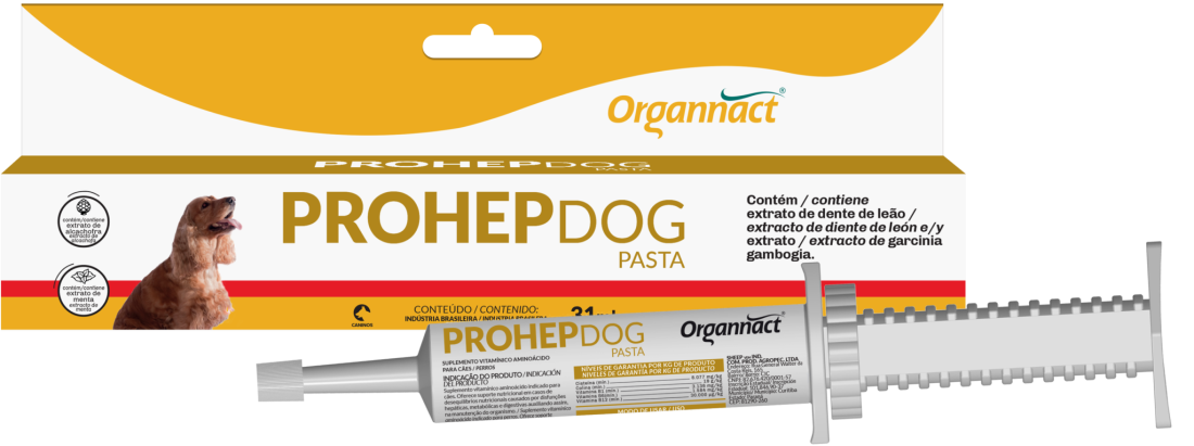 Caja de cartón con PROHEP DOG PASTA - Suplemento para Apoyo Hepático en Perros