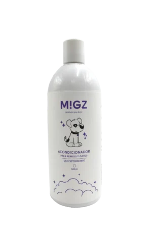 Botella blanca con imagen de lindo perrito de migz acondicionador para perros y gatos uso veterinario 2220