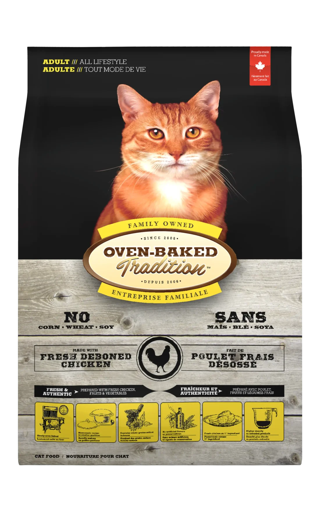 Bolsa de aliment Oven-Baked Tradition Adult Cat - Chicken - Gato Adulto Pollo con un gatito de pelo corto y color naranjo