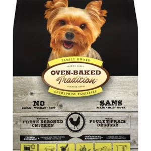 Bolsa con imagen de perrito tierno mirando la camara, con alimento Oven Baked Tradition Adult Small Breed Chicken Adulto pequeño